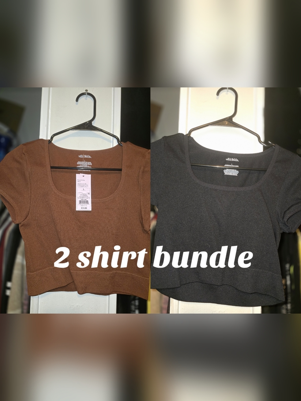 Wild Fable Scoop Neck Ribbed Crop Top Bundle - Brown & Black